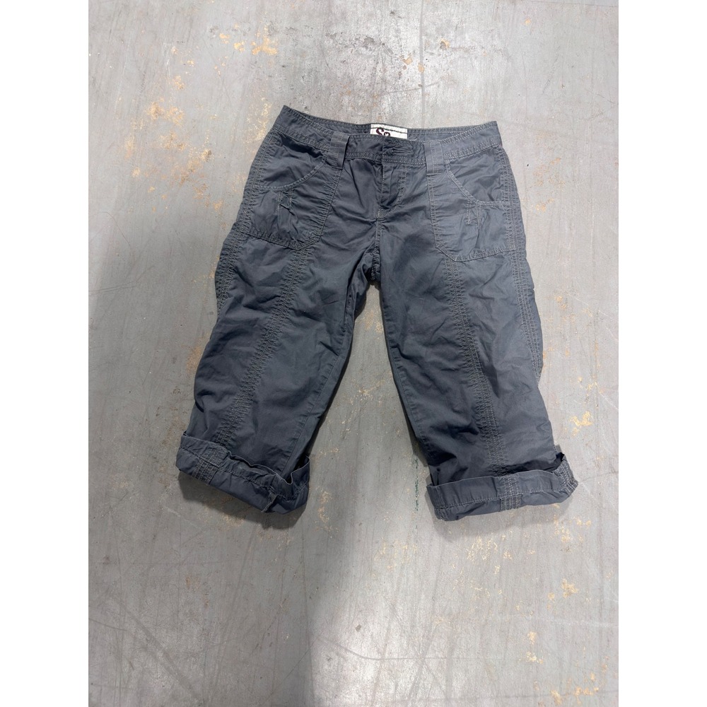 SO Gray Cargo Capri Pants Womens Size 0 Utility Roll Tab Cropped Cotton Trousers